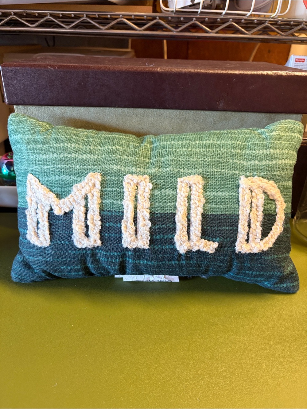 Opalhouse Green Ombre Pillow with Cream Tufted 'MILD' Letters